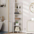 Furnulem 6 Tier Corner Shelf with LED Light, 67.5" White Narrow Bookshelf - Image 4