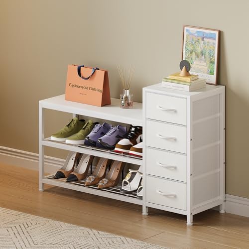 EXOTICA Industrial Shoe Storage Bench with 4 Drawers & Seat, White - Image 5