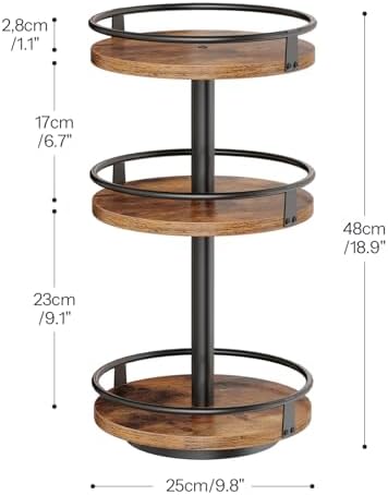 HOOBRO 3-Tier Lazy Susan Organizer, Rotating Spice Rack, Turntable Spice Rack, Vertical Storage Organizer, for Kitchen Countertop, Vanity, Dining Table, Rustic Brown and Black BF09TL01 - Image 6