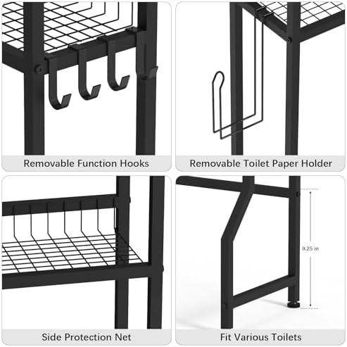 YBING Over The Toilet Storage Rack 3 Tier Bathroom Organizer Black - Image 6