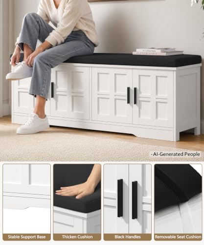 Akxomel 47.2" Shoe Storage Bench 4 Doors Wooden Entryway Bench White - Image 6