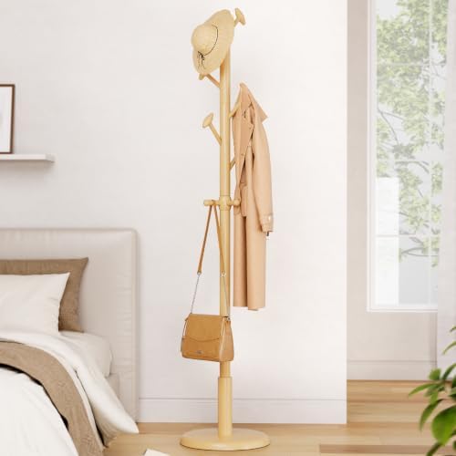 Taitiy Solid Wooden Coat Rack Stand Freestanding Hall Tree with 10 Hooks by Taitiy
