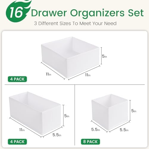 Criusia 16 Pack Underwear Drawer Organizer, Drawer Organizer Clothes, Foldable Cloth Storage Box Closet Dresser Drawer Divider Organizer for Clothes, Scarves (White) - Image 3