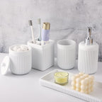 XLHOMO Resin White Bathroom Accessories Set 5 Pcs, Lotion Soap Dispenser, Toothbrush Holder, Bathroom Tumbler, Qtip Holder and Vanity Tray, Bathroom Countertop Organizer Set for Modern Home Apartment by BetterbathroomwithXLHOME