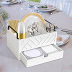 Paper Plate Dispenser with Drawer, Paper Plate Holder for Kitchen Counter, Wood Rustic Silverware Utensil Caddy, Cutlery Flatware Organizer for Cup Spoon Fork Plates Napkins, White Kitchen Accessories - Image 4