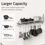 KES 30-Inch Silver Gray Pot Rack with 12 Sturdy Hooks, Wall Mounted - Image 2