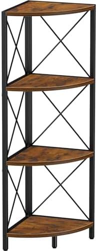 Snughome Rustic Corner Shelf Stand for Desktop, 4 Tier Corner Storage Plant Shelf, Freestanding Corner Shelf Display Rack, Multi-Unit Organizer for Living Room, Home Office, Small Space，Rustic Brown by Snughome