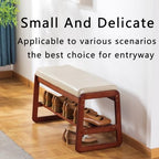 latifolia Solid Wood Bench, Entryway Shoe Bench with Cushion, 2 Tier Shoe Storage Organizer for Hallway, Living Room(Grey,31.50''L) - Image 6
