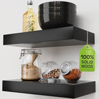 Solid Wood Floating Shelves for Wall 12 Inch Black, Small Wooden Shelf by BAOBABWORKSHOP