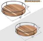 [ 2 Pack ] 11" & 12" Acacia Wood Lazy Susan Organizers with Steel Sides - Image 2