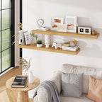 Floating Shelves for Wall, 48 inch Oak Long Wall Shelves Set of 2 - Image 5