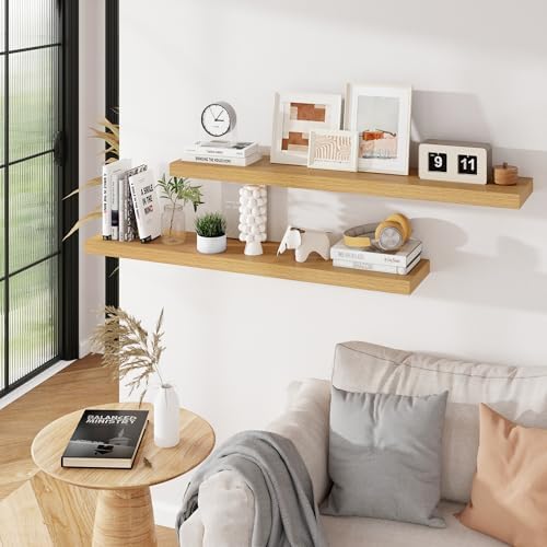 Floating Shelves for Wall, 48 inch Oak Long Wall Shelves Set of 2 - Image 5