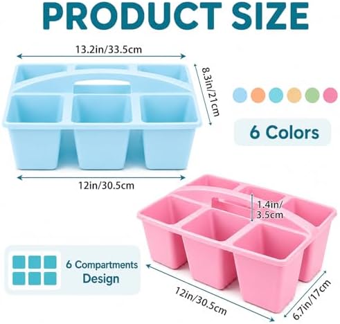 6 Pack Classroom Caddy with Handle, 6 Compartment (Pastel) - Image 2