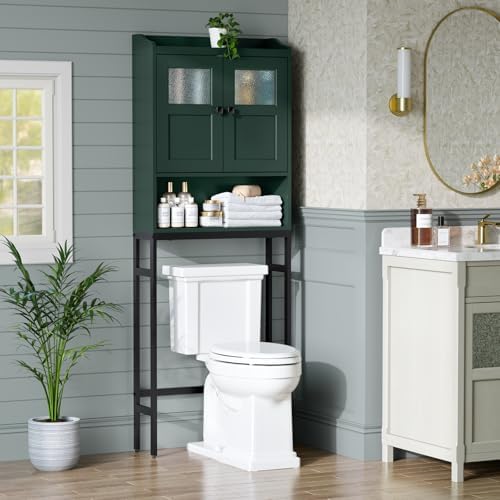 Over The Toilet Storage, Bathroom Over The Toilet Organizer, Above Toilet Storage with Double Doors and Soft Hinges Over Toilet Storage Shelf Over The Toilet Storage Cabinet (Forest Green) - Image 5
