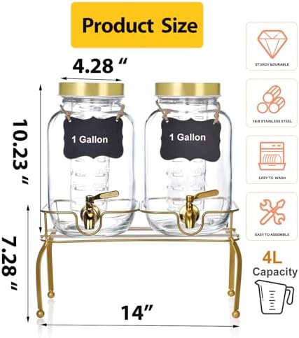 1 Gallon Glass Drink Dispenser Set of 2 – Drink Dispensers for Parties, Beverage Dispenser with Stand & 100% Leakproof Spigot, Ideal for Lemonade, Juice, Laundry Detergent Dispenser - Image 6