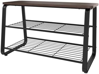 ClosetMaid 3-Tier Shoe Rack Bench - Metal Frame, Wire Shelves, Wood Seat - Entryway, Hallway, Living Room, Mudroom Organizer - Modern Walnut Finish - Image 6