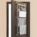 BTY Over The Door Towel Rack 5 Tier Towel Door Hanger for Bathroom Over The Door Towel Bar Hanger with Hooks Back of Door Towel Rod Organizer for Clothes Hand Towels (White) by BTY