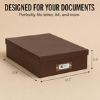 Bigso Oskar Fiberboard Document Storage Box with Lid for A4 and Letter Size Papers - Stylish, Sturdy, and Stackable Keepsake Box with Label Holder - W10.2in x D13.8in x H3.3in - Recycled Leather - Image 4