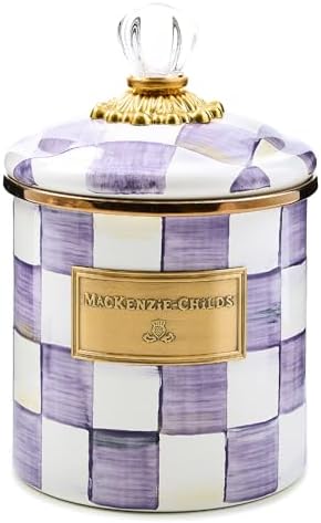 MACKENZIE-CHILDS Enamel Canister, Small, Purple-and-White Violet Check by Unknown