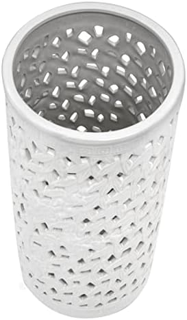 Red Lantern 20" Bamboo Lattice White Porcelain Umbrella Stand - Image 3