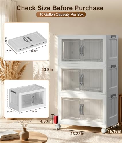 Hanyi 250 QT 3-Tier Stackable Storage Bins with Lids, Clear Doors, 4 Wheels - Image 2