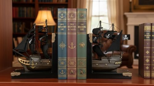 SAILINGSTORY Wooden Pirate Ship Model Bookends Black Pearl, Set - Image 3