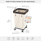 StorageWorks 110L Laundry Basket with Wheels, Rolling Hampers for Clothing - Image 3