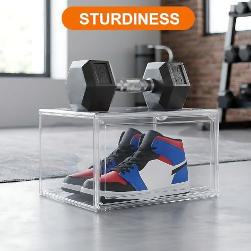 NYZE 12 Pack Acrylic Shoe Boxes Side Open, Clear Shoe Box Plastic Stackable, Shoe Storage Organizer with Magnetic Door, Shoe Display Shoe Containers with Lids Fits Up to Size 15 - Image 6