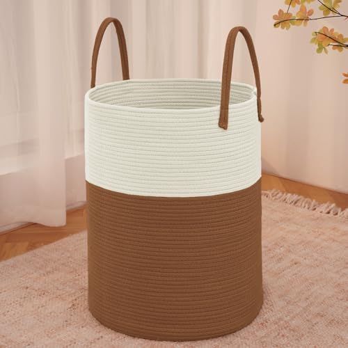 JMvicyroam 80L Cotton Rope Laundry Basket Hamper, White and Brown by JMvicyroam