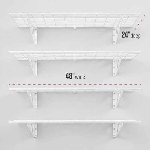 SafeRacks Steel Garage Wall Shelves 4-Pk w/Hooks, 500lb, White (24x48) - Image 3