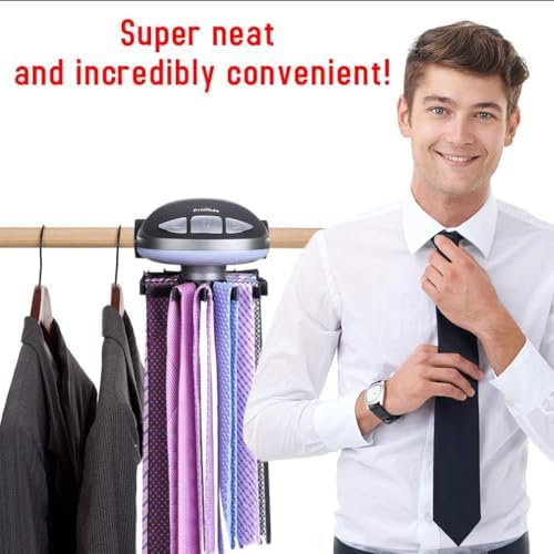 Motorized Tie Rack Closet Organizer, Holds & Displays Up to 50 Ties + 4 Belts, Automatic Rotation Operates with Batteries. Revolving Neckties On Rod, Great Gift Idea for Fathers Day - Image 6