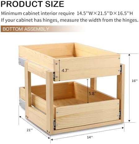 Mulush Pull Out Cabinet Organizer 14''W×21''D×16''H Slide Out Drawer - Image 3