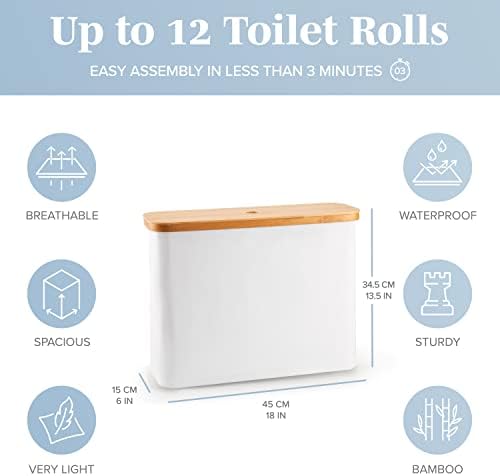 LONBET Toilet Paper Storage for 12 Rolls, Stackable & Foldable - The Ultimate Bathroom Organizer - Waterproof Basket with Bamboo Lid - Elegant Toilet Paper Storage Holder, Light Gray - Image 3