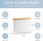 LONBET Toilet Paper Storage for 12 Rolls, Stackable & Foldable - The Ultimate Bathroom Organizer - Waterproof Basket with Bamboo Lid - Elegant Toilet Paper Storage Holder, Light Gray - Image 3