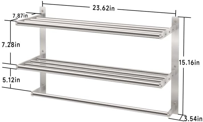 Bethom Bathroom Towel Rack with Bars, 24 Inch Towel Shelf, Brushed Nickel - Image 4