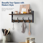 Tatub 20" Rustic Coat Rack Wall Mount with Shelf, Wall Hooks with Shelf, Heavy Duty Entryway Organizer Hangers for Hanging, Hat, Bag, Jacket for Bathroom, Living Room, Bedroom, Rustic Brown - Image 7