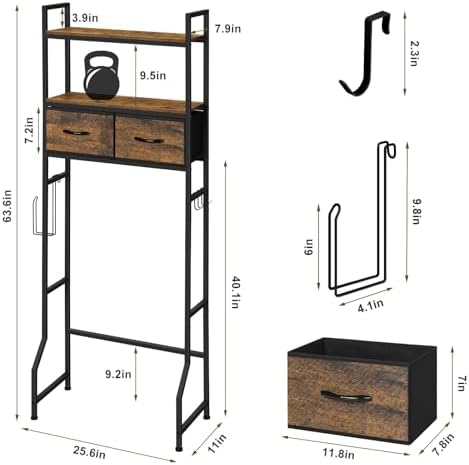 ETELI Over The Toilet Storage Cabinet Bathroom Storage Cabinet Over Toilet Fit Most Toilets Above Toilet Shelf Bathroom Shelf Organizer with Fabric Drawers, Rustic Brown - Image 2