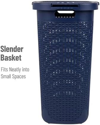 Mind Reader Slim Laundry Hamper with Lid, 60L Tall Clothes Basket, Narrow Tapered Design for Bathrooms, Closets and Laundry Rooms, Plastic, Navy - Image 6