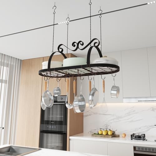 Metal Hanging Pot Rack Ceiling Mount, Vintage Oval Pot and Pan Storage Rack - Image 7