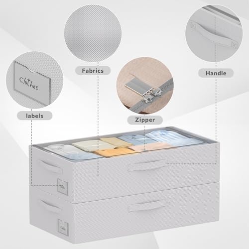 CYhom 3Pcs Under Bed Storage Bins with Metal Frame - Shoe Organizer for Closet with Clear Cover Oxford Fabric Sturdy Underbed Container Foldable Stackable Clothes Organizer (Grey, 23.5x11.8x6.3) - Image 4