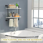 Helsin 24inch Industrial Pipe Shelving Bathroom Shelves Wall Mounted with Towel bar, 2 Tier Rustic Wood Floating Shelf, Metal Towel Rack Wall Shelf for Home & Bathroom (White, 24inch) - Image 6