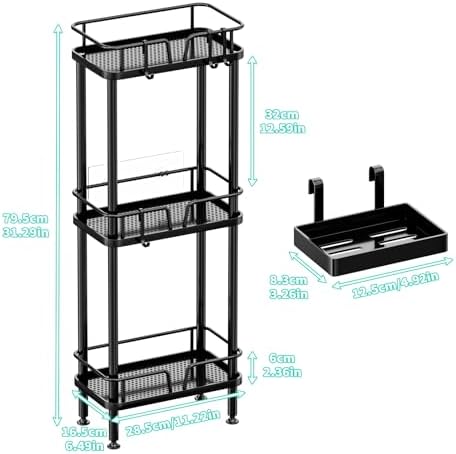 HapiRm Standing Corner Shower Caddy - 3 Tier Corner Shower Organizer with Soap Holder, Rustproof Stainless Steel Bathroom Shelf with 4 Hooks, Black - Image 4
