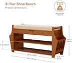 Shoe Bench 34.3in, Bamboo 3-Tier Entryway Bench with Storage, Shoe Rack - Image 2
