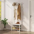 AQIMUELE Coat Rack with Shoe Storage, Narrow Wooden Hall Tree with Bench, 11 Hooks and 2-Tier Storage Shelves, 3-in-1, Entryway Bench with Coat Rack (23.6"-Deep White) by AQIMUELE