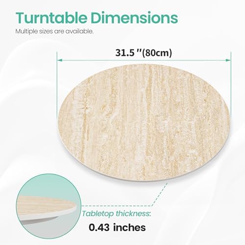 ZL ZELing 31.5" Lazy Susan Turntable – 360° Sinteredstone Silent Anti-Slip Turntable, Table Top Centerpiece for Kitchen, Pantry, Spice Rack, Refrigerator & Dining Table, Beige - Image 3