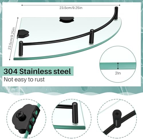 Crowye 4 Pcs Corner Shower Shelf 2-tier Glass Corner Shelf Stainless Steel Wall Mounted Bathroom Organizer for Storing Shower Gel Shampoo Brush, 9.25 Inches (Black) - Image 2