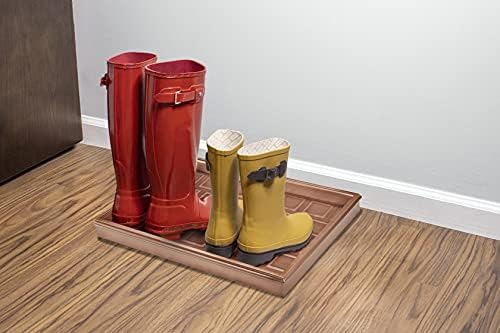 Good Directions 20″ x 14″ Decorative Squares Design Metal Boot Tray – Galvanized Steel with Copper Finish, Multi-Purpose Shoe, Plant & Pet Bowl Tray - Image 5