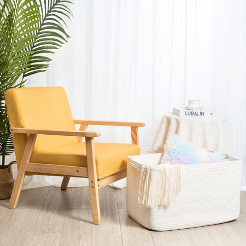 MINTWOOD Design 22in Extra Large Blanket Basket Holder Living Room, Rectangle Rope Woven Storage Basket with Handles for Laundry, Pool Towels, and Shoes, Dog Toy Organizer Bin Box, Creamy White - Image 5
