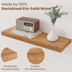 Floating Shelves for Wall Decor, 8" Deep Rustic Solid Elm Wood Floating Shelves Wall Mounted, Wall Shelves with Invisible Bracket for Living Room Bathroom Bedroom Kitchen, 24 Inch Set of 2, Natural - Image 3