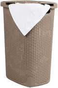 Mind Reader Slim Laundry Hamper with Lid, 60L Tall Clothes Basket, Narrow Tapered Design for Bathrooms, Closets and Laundry Rooms, Plastic, Tan by MindReader